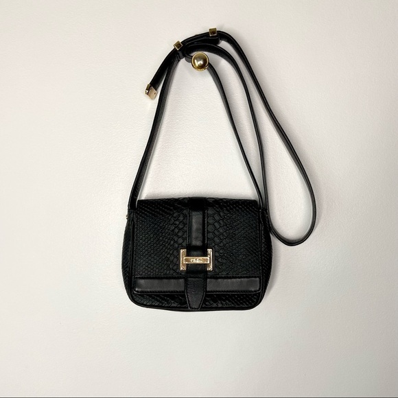 Cole Haan Handbags - COLE HAAN Black Leather Croc Embossed Crossbody Bag